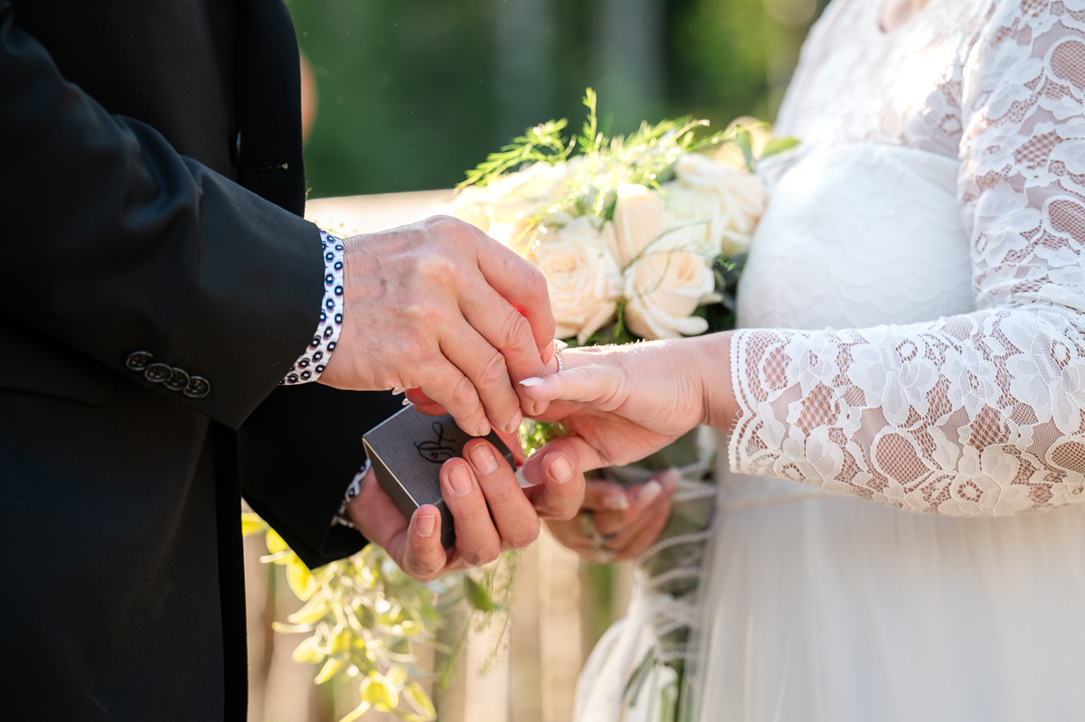 Forrest elopement, sunset session, sunset wedding, bridge marriage, bride and groom, wedding photographer, ring shot, ceremony capture, 