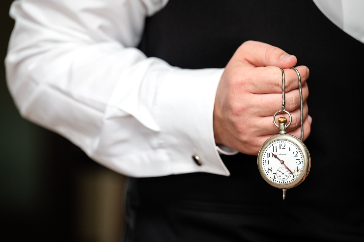 Groom prep, pocket watch, wedding photography, black dress wedding, 
