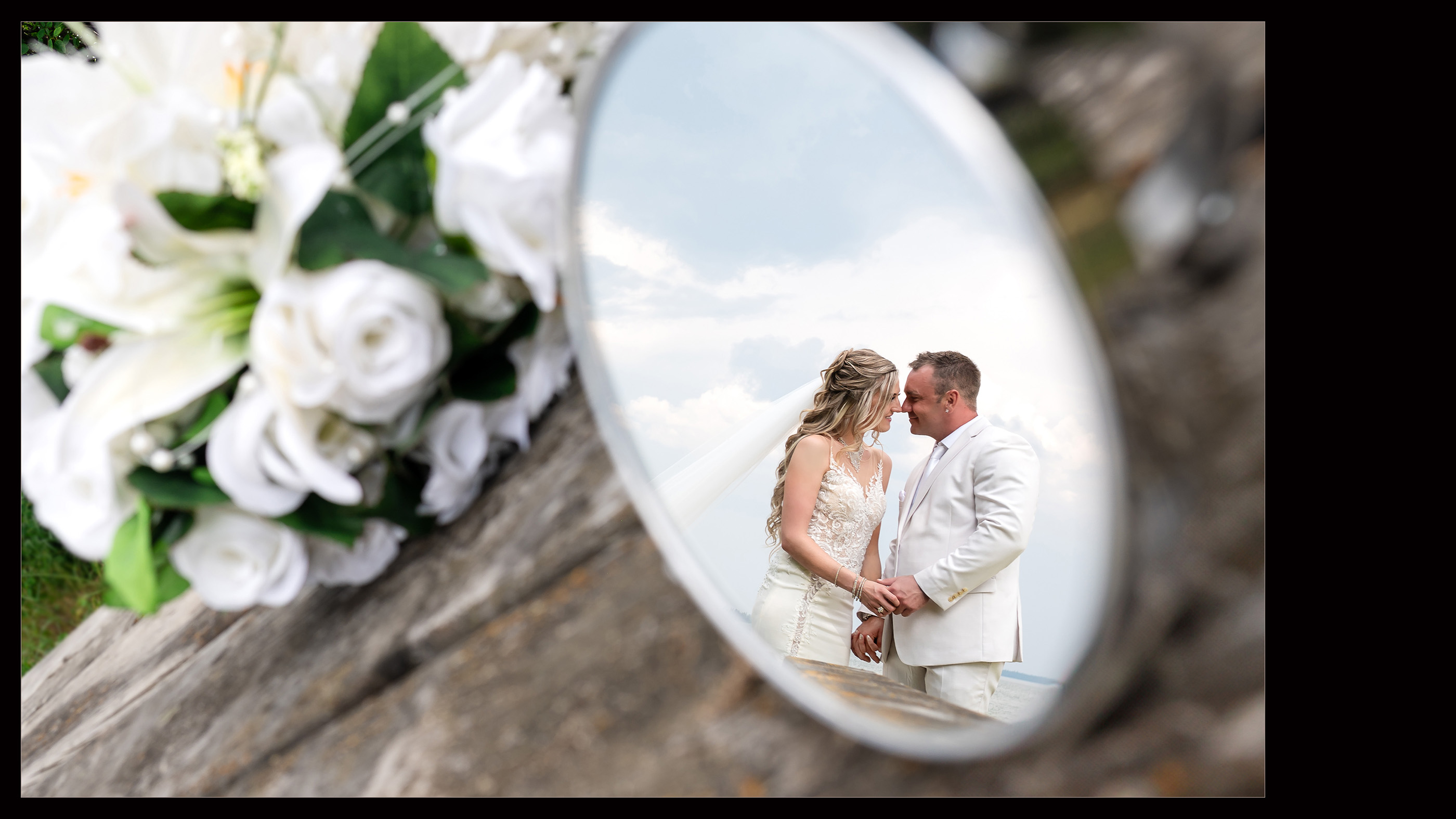 Wedding photographer, Wedding photographer near me, weddings, bride and groom reflection shot. 