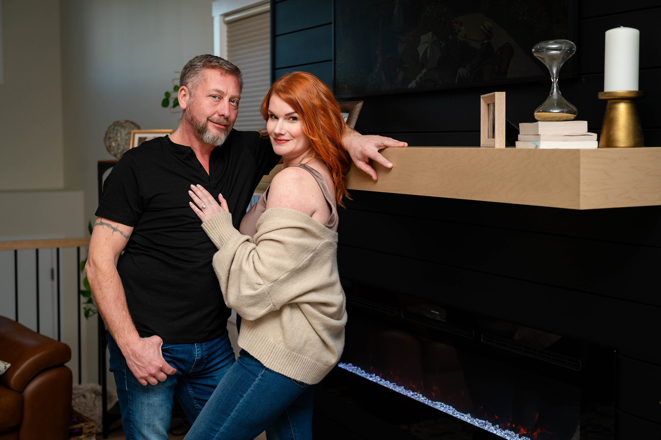 Engagement Photos, Indoor Photos, Lifestyle Photographer, Photographer near me, Kitchen, Modern kitchen, newly engaged, yeg photographer, fireplace